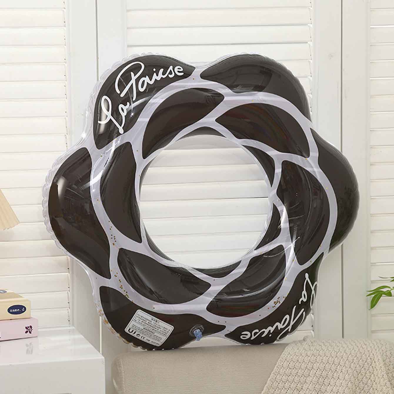 1PC Pink Black Flower Inflatab - Pool Float Ring Inflatable 评论和价格