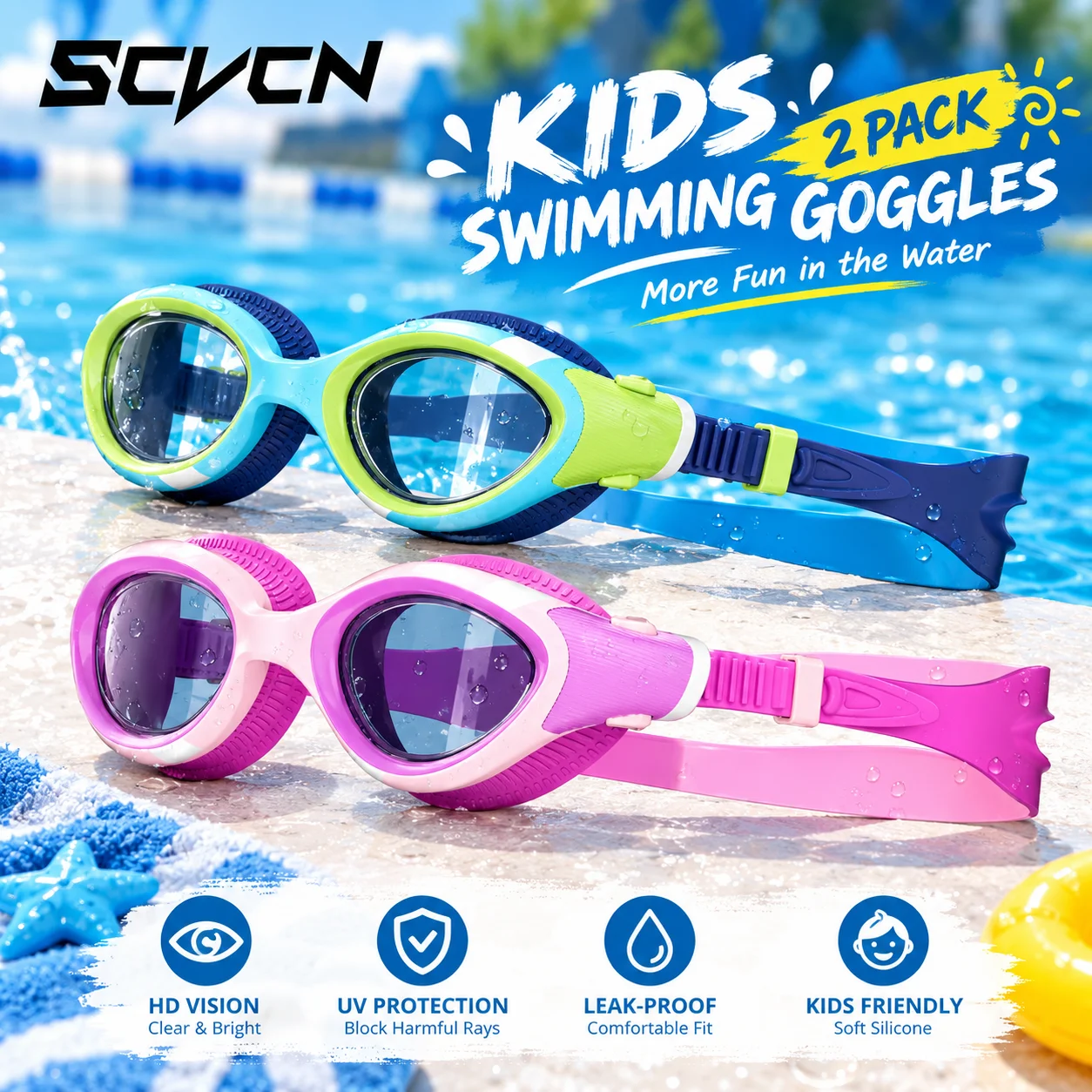 2 PACK SCVCN Kids Swim Eyewear - Swim Goggles Anti Fog Uv 评论和价格