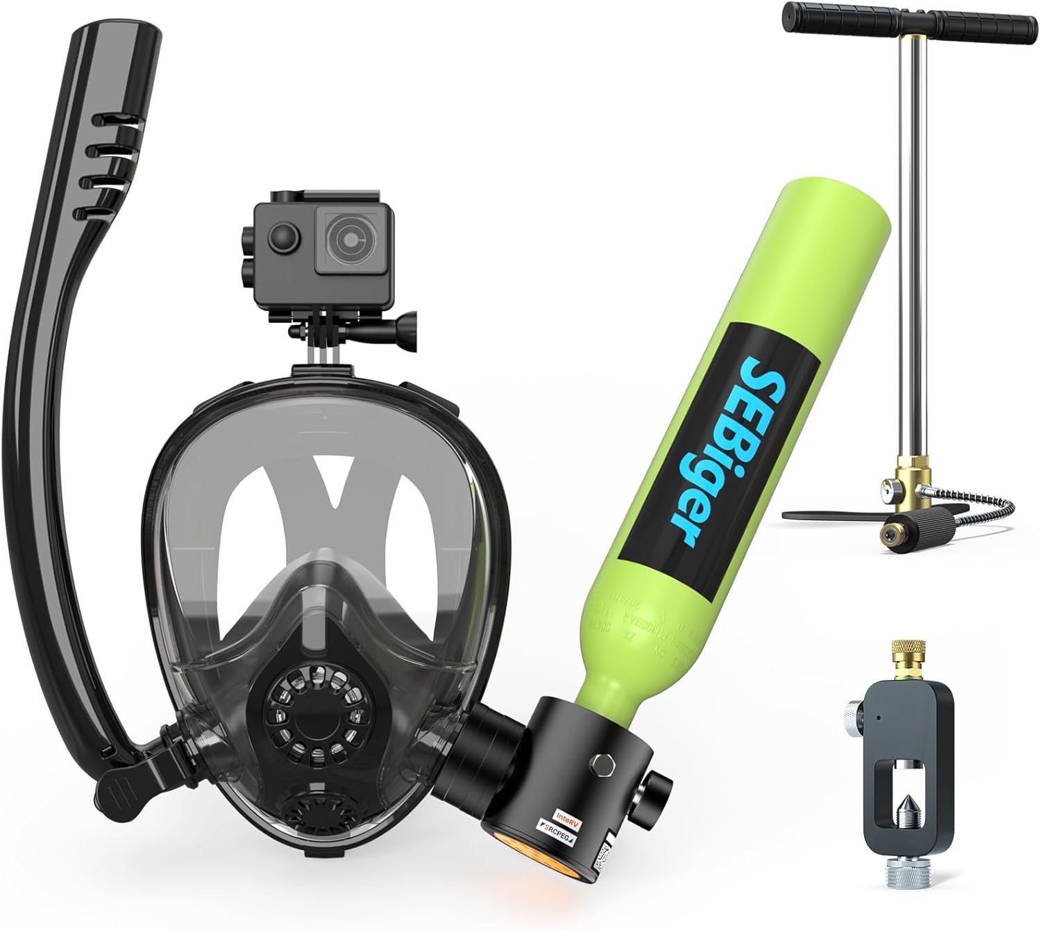 Mini Scuba Tank 0.5L with Full - Snorkel Mask Full Face 评论和价格